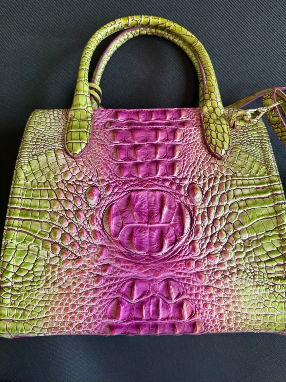 Brahmin Limeade to Fuchsia Ombre Croc-Embossed Satchel